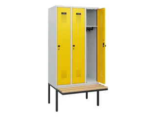locker met bank,HxBxD 1950x900x815mm,3vak,vak B 300mm,draaigrendel - 1