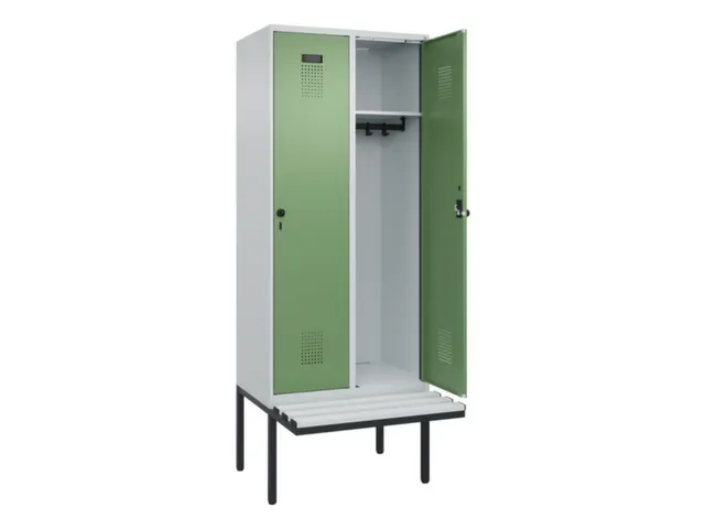 locker met bank,HxBxD 2120x800x815mm,2vak,vak B 400mm,draaigrendel