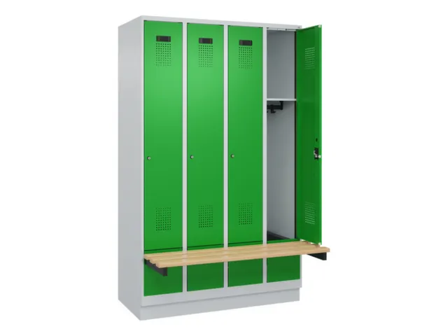 locker met bank,HxBxD 1950x1200x815mm,4vak,vak B 300mm,cilinderslot