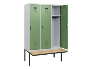 locker met bank,HxBxD 1950x1200x815mm,3vak,vak B 400mm,draaigrendel - 1
