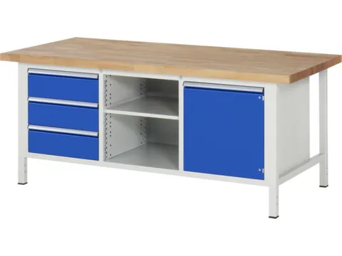 werkbank,HxBxD 840-1040x2000x900mm,beukblad,draagverm. 1250kg,4voeten