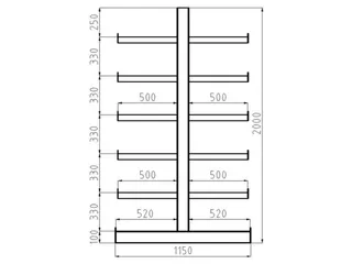 Draagarmstelling Dubbelzijdig 2000x2700x1150mm 6gelijk Lange Armen - 3