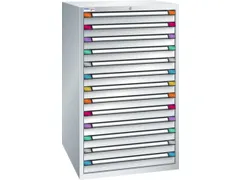 ladekast HxBxD 1400x805x695mm 13laden RAL7035 front RAL7035