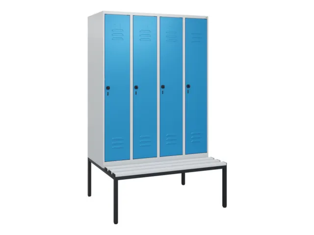 locker met bank,HxBxD 1950x1200x815mm,4vak,vak B 300mm,draaigrendel