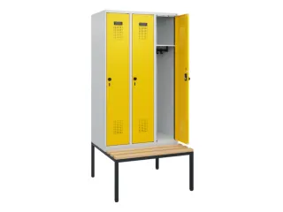 locker met bank,HxBxD 1950x900x815mm,3vak,vak B 300mm,draaigrendel - 1