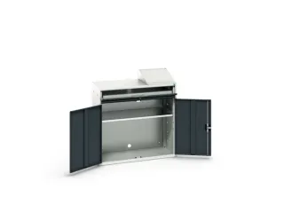 pc-kast 1130x1050x550mm toetsenbordblad RAL7035 + RAL7016 - 2