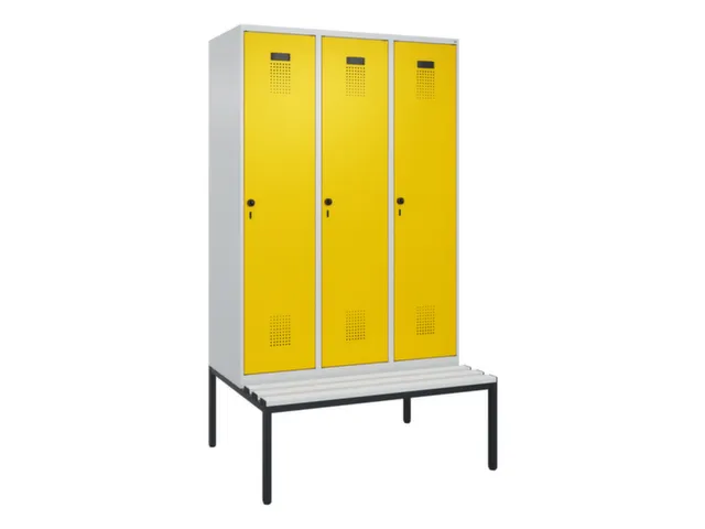 locker met bank,voor scheiding van kleding,HxBxD 2120x1200x815mm,3vak