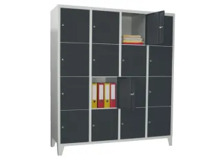 lockerkast,HxBxD 1850x1200x500mm,4x4vakken,RAL7035,front RAL7016 - 2