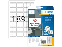HERMA 10001 Verwijderbare etiketten A4 25,4x10mm Wit 4725 stuks