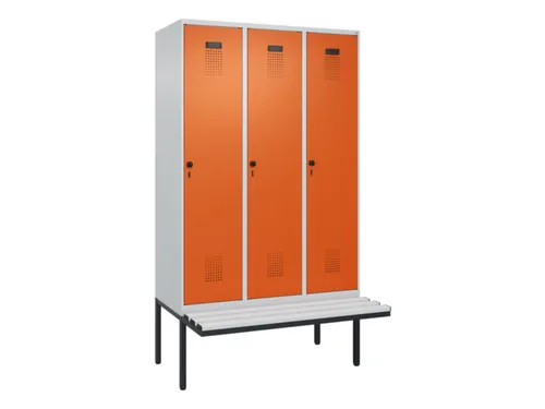 locker met bank,HxBxD 2120x1200x815mm,3vak,vak B 400mm,draaigrendel