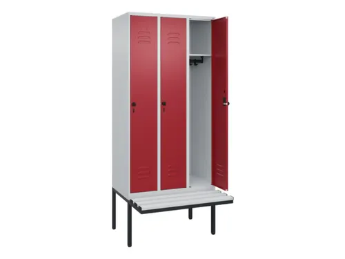 locker met bank,HxBxD 2120x900x815mm,3vak,vak B 300mm,draaigrendel