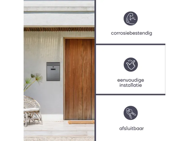 Brievenbus Ibiza Inox Grijs met naamplaatje incl. 2 sleutels 36x26x8cm