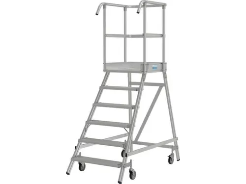 bordestrap,verrijdbaar,bordes H 1,45m,6treden,aluminium,4zwenkwielen