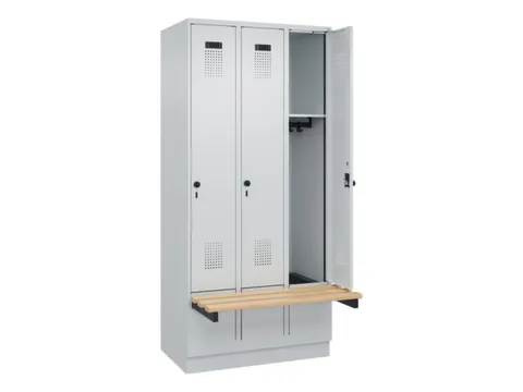 locker met bank,HxBxD 1950x900x815mm,3vak,vak B 300mm,draaigrendel