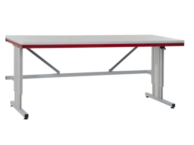 paktafel,HxBxD 720-1120x2000x800mm,blad lichtgrijs,C-voet van staal