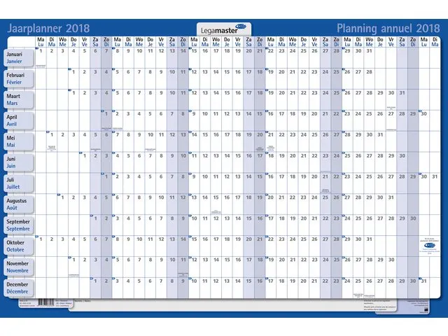 Jaarplanner 2026 Legamaster 90x60cm horizontaal gelamineerd en oprolba