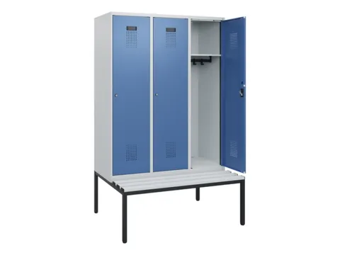 locker met bank,HxBxD 1950x1200x815mm,3vak,vak B 400mm,cilinderslot