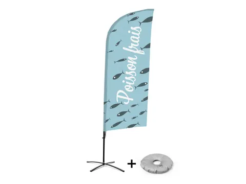 Promotievlag Alu Wind complete set "Poisson frais" kruisvoet Zwart