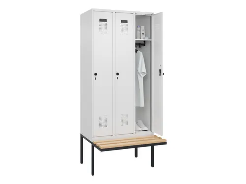 locker met bank,HxBxD 2120x900x815mm,3vak,vak B 300mm,draaigrendel