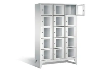 Lockerkast 1850x1200x500mm 3x5 vakken Cilinderslot Poten, RAL7035 - 1
