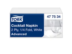 Servetten Tork 477534 Cocktail 2-laags 24x24cm wit 1/4 vouw 200st.