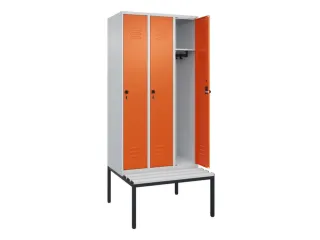 locker met bank,HxBxD 2120x900x815mm,3vak,vak B 300mm,draaigrendel - 2