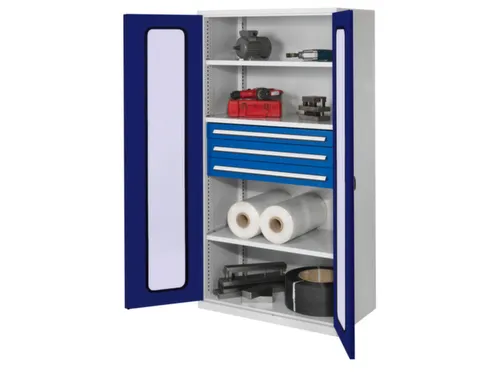Materiaalkast Vensterdeuren 1950x1000x600mm 3legborden 3laden Ral5010