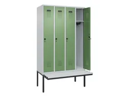 locker met bank,HxBxD 2120x1200x815mm,4vak,vak B 300mm,draaigrendel