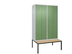 PBM-locker met bank,HxBxD 2120x1200x815mm,4vak,vak B 300mm,cil.-slot