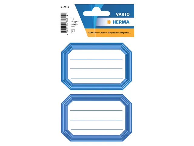 Boek Etiket Herma 5714 82x55mm Blauwe rand gelinieerd 12 stuks