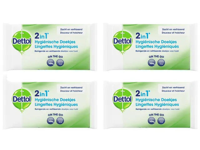 Hygiënische verfrissingsdoekjes Dettol Wipes 2-in-1 Voordeelbundel