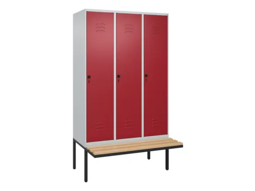 locker met bank,HxBxD 2120x1200x815mm,3vak,vak B 400mm,draaigrendel