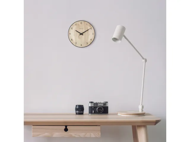 Horloge murale/de table mini NeXtime Ø20cm verre bombé bois clair
