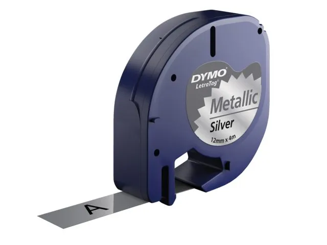 Labeltape Dymo Letratag 91208 Metallic 12mm Zwart Op Zilver S0721730