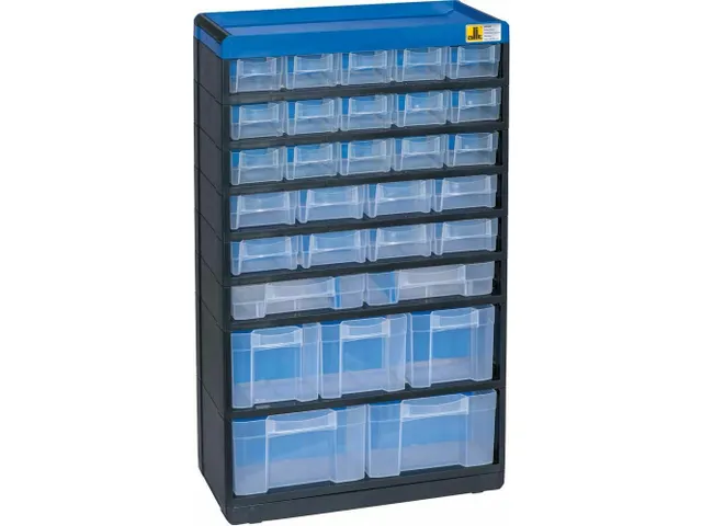 magazijnkast HxBxD 525x300x135mm 30laden behuizing zwart/blauw