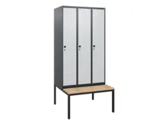 locker met bank,HxBxD 1950x900x815mm,3vak,vak B 300mm,draaigrendel