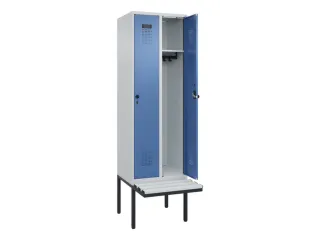 locker met bank,HxBxD 2120x600x815mm,2vak,vak B 300mm,draaigrendel - 1