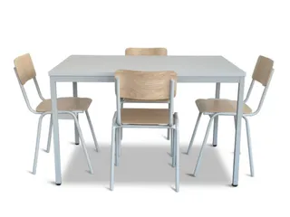 Kantineset,4Stoelen,1Tafel,Zitting Beuken Multiplex Natuur,Blad Grijs - 1