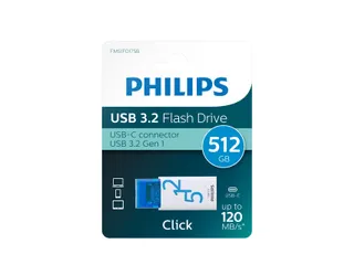 USB stick 3.2 Philips Click USB-C 512GB blauw - 1