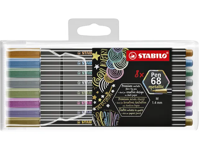 Viltstift STABILO Pen 68/8 medium metallic assorti etui à 8 stuks