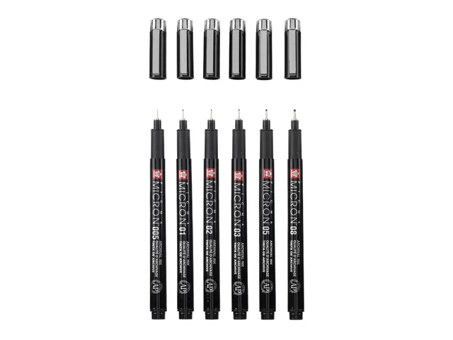 Fineliner Sakura Pigma Micron Black Edition set à 6 breedtes + gratis