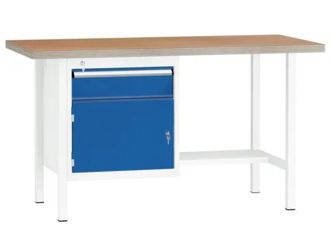 Werkbank 840x1500x700mm 1lade 150mm 1kastvak 350mm 1/2legbord Ral7035