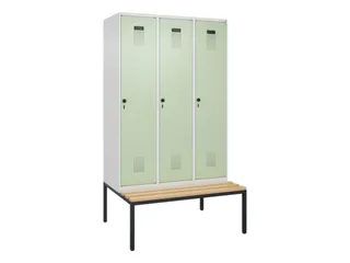 locker met bank,HxBxD 2120x1200x815mm,3vak,vak B 400mm,draaigrendel - 3