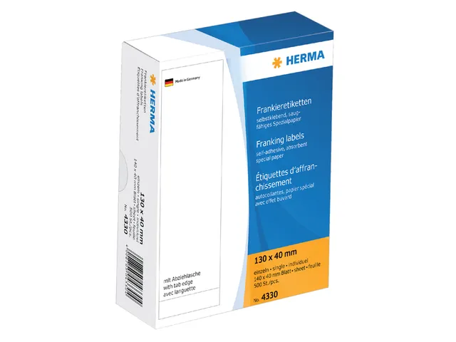 HERMA 4330 Frankeeretiketten enkel met strip 130x40mm 500 Stuks