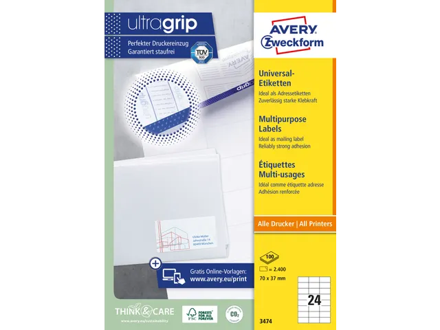 2400 Stück Weiße Etiketten Kompatibel Avery Zweckform 3474 2400 Etiketten 70x37 Mm Weiß – Kompatibel Mit Avery Zweckform 3474 Und Herma 4464 Hp Officejet H470 Patronen