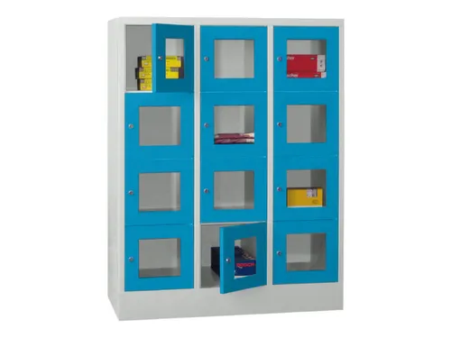 lockerkast,HxBxD 1518x1200x500mm,3x4vakken,RAL7035,front RAL5012