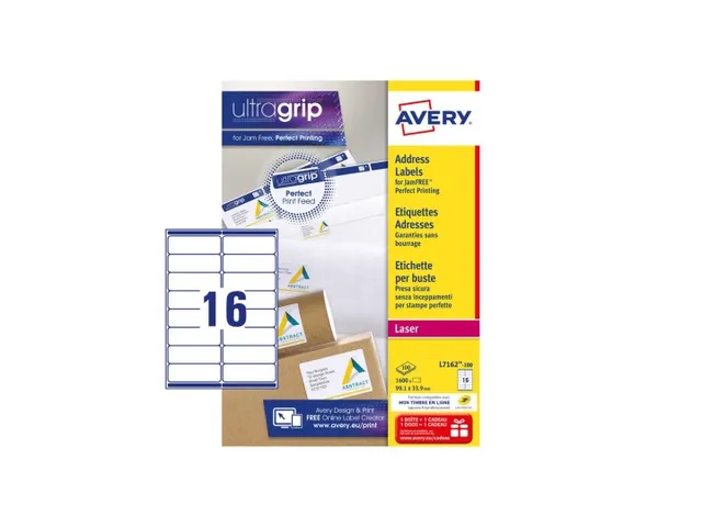 Adresetiket Avery QuickPeel L7162-100 99.1x33.9mm Wit 1600 stuks