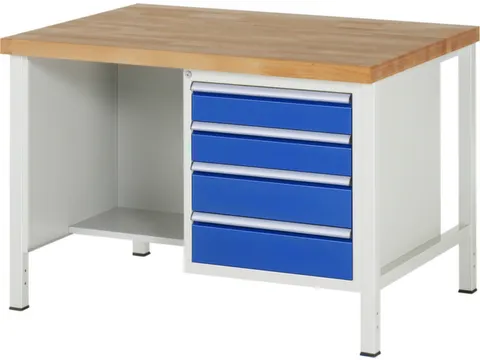 werkbank,HxBxD 840-1040x1250x900mm,beukblad,draagverm. 1250kg,4voeten