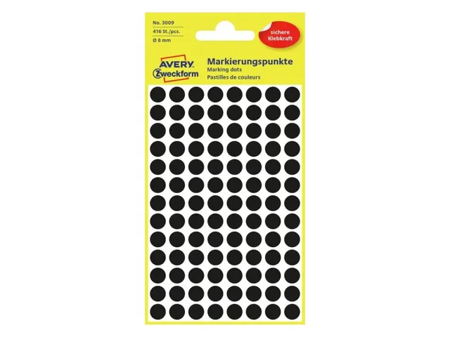 Etiquette Avery Zweckform 3009 Rond 8mm Noir 416 pcs