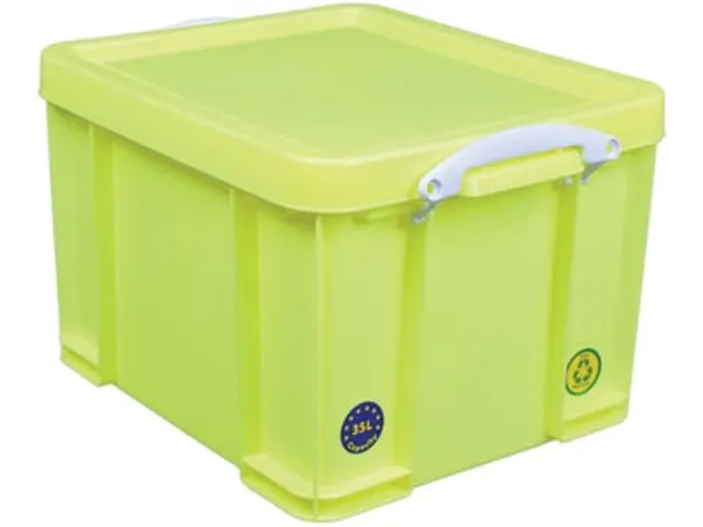 Boîte de rangement 35 Litres Jaune Néon + poignées